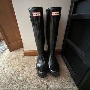 Hunter Glossy Black Tall Boots